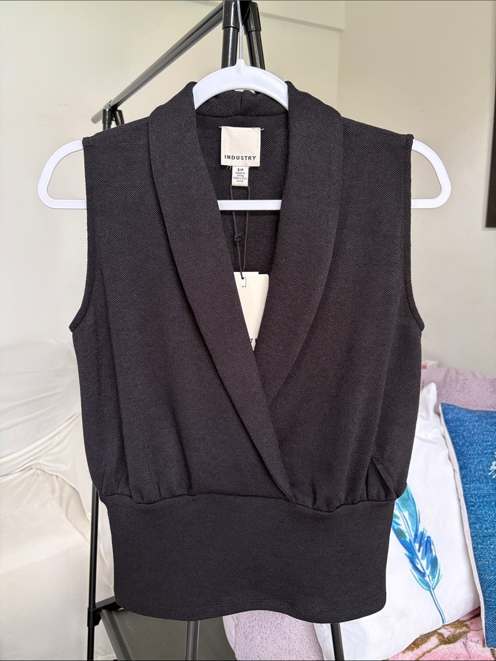 Industry Black Sleeveless Wrap-Front Knit Top